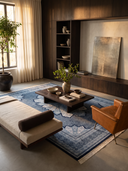 İpek Lacivert ve Krem Salon Halısı 1166C